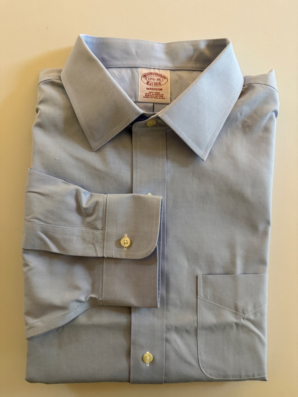 Brooks Brothers Madison Non-Iron Dress Shirt – Light Blue – 17.5 / 35 - Picture 5 of 6